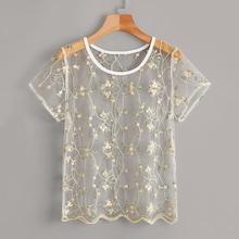 Romwe Embroidery Mesh Blouse