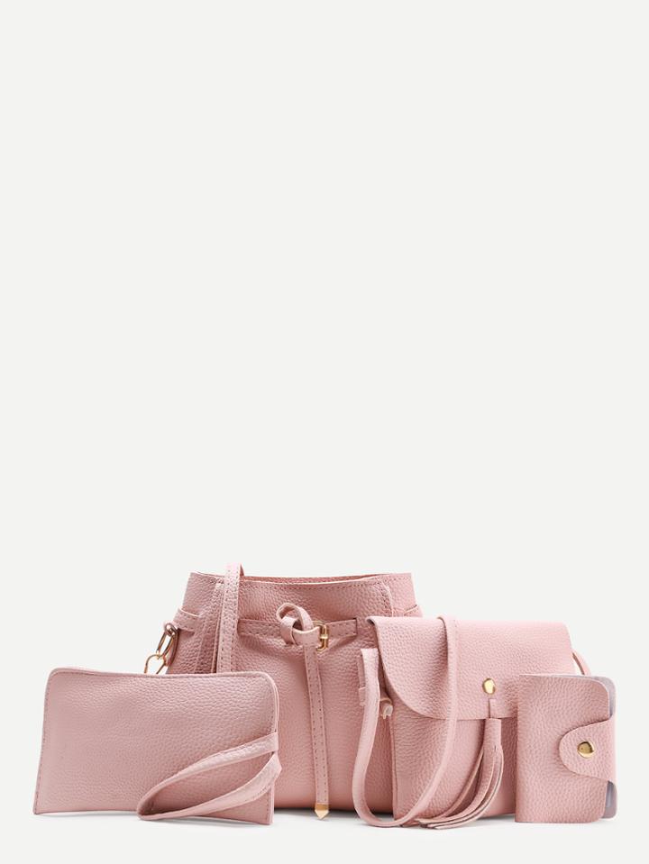 Romwe Tassel Detail Pu Combination Bag 4pcs