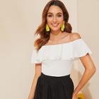 Romwe Flounce Off Shoulder Fitted Top