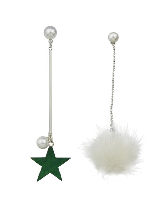 Romwe White Color Fake Fur Ball Star Shap Long Earrings