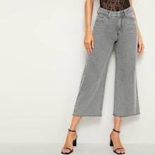 Romwe Raw Hem Crop Wide Leg Jeans