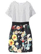 Romwe Polka Dots Blouse With Flower Print Jacquard Skirt