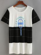 Romwe Contrast Tennis Racket Print T-shirt Dress