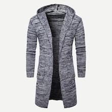 Romwe Men Space Dye Hooded Longline Cardigan