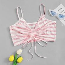 Romwe Striped Drawstring Cami Top
