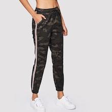 Romwe Striped Tape Side Camo Utility Sweatpants