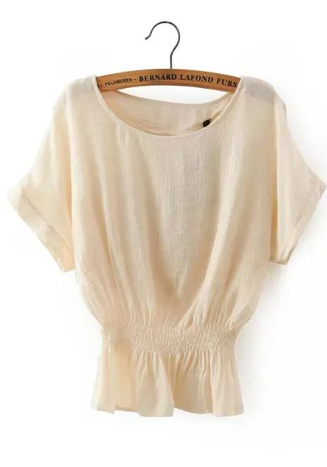 Romwe Peplum Hem Short Sleeve Apricot Top
