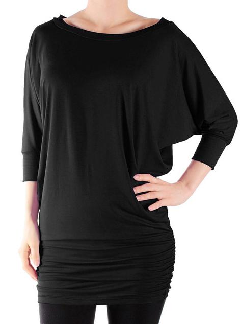 Romwe Bat Sleeve Ruched Bodycon Black Dress