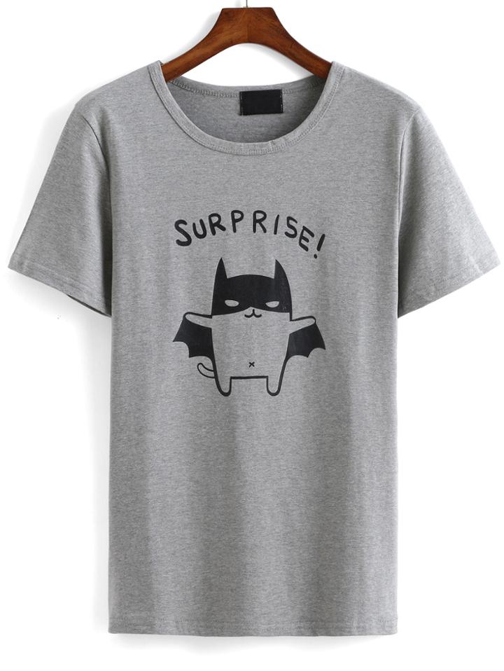 Romwe Bat Print Loose T-shirt