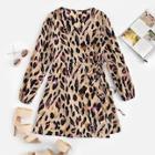 Romwe Leopard Print V Neck Dress