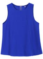 Romwe Sleeveless Zipper Royal Blue Tank Top