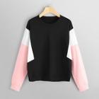 Romwe Color-block Round Neck Pullover