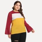 Romwe Plus Cut And Sew Panel Flounce Sleeve Tee