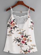 Romwe Floral Print Lace V-neck Cami Top