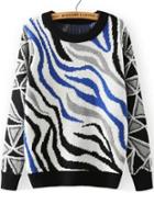 Romwe Round Neck Zebra Print Sweater
