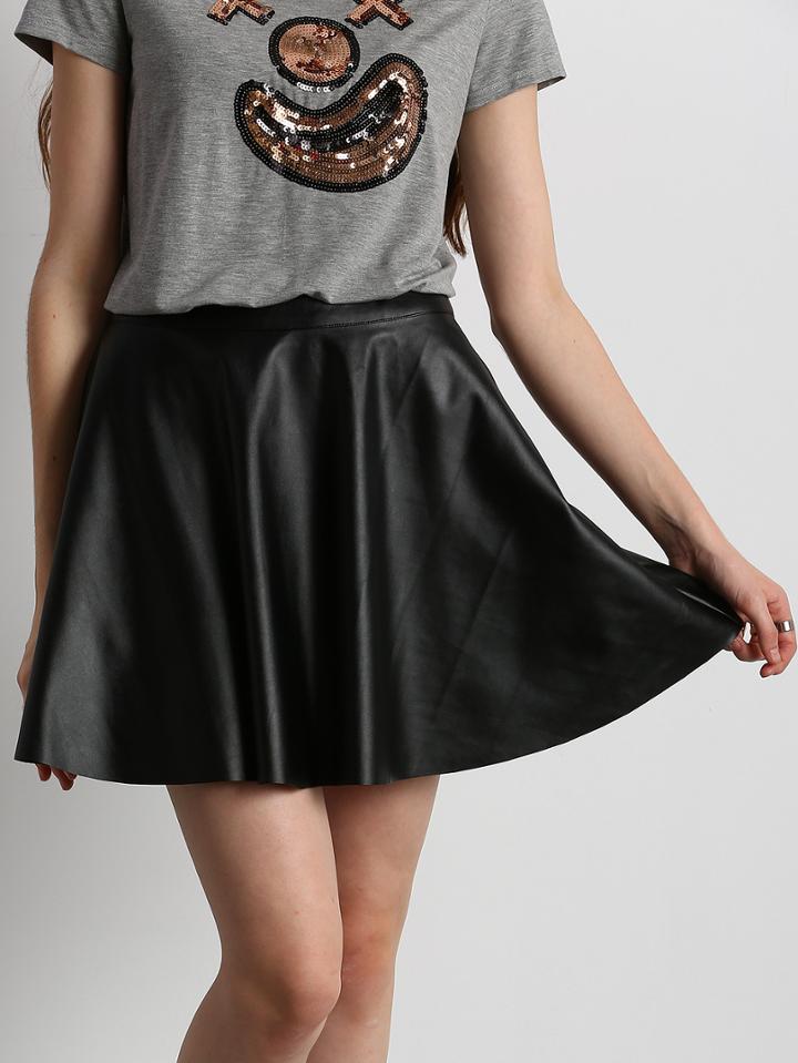 Romwe Black Pu Leather Pleated Dress