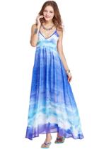 Romwe Romwe Seawater Print Blue Camisole Dress