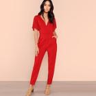 Romwe Slant Pocket Pleated Flutter Sleeve Jumpsuit
