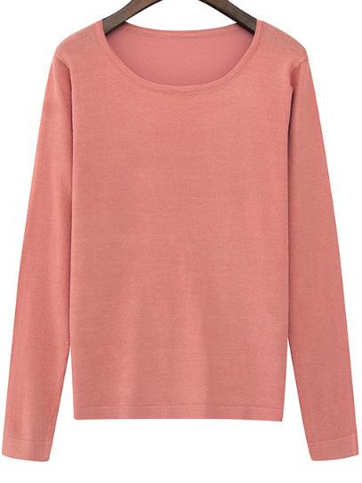 Romwe Round Neck Slim Pink Top