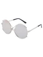 Romwe Silver Frame Round Lenses Reflective Sunglasses