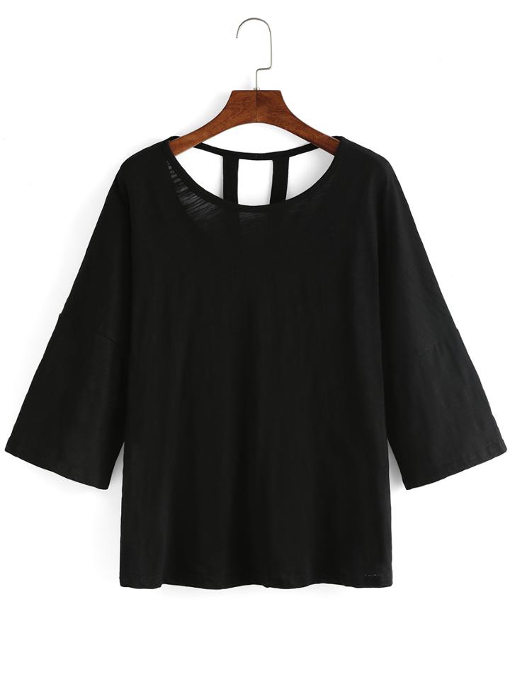 Romwe Dropped Shoulder Seam Cut Out T-shirt