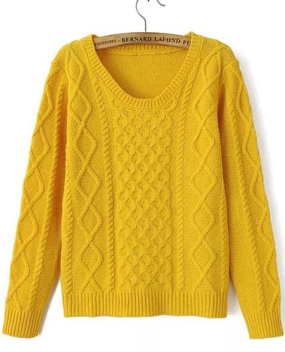 Romwe Diamond Patterned Knit Yellow Sweater