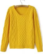 Romwe Diamond Patterned Knit Yellow Sweater