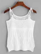 Romwe White Hollow Out Knit Tie Cami Top