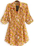 Romwe Lapel Floral Pleated Yellow Blouse