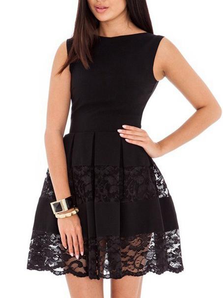 Romwe Lace Insert Flare Black Dress