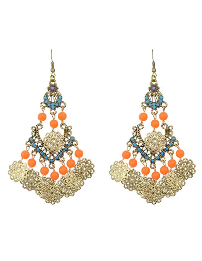 Romwe Orange Beads Big Chandelier Earrings