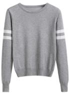 Romwe Heather Grey Sleeve Striped Sweater