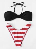 Romwe Striped Mix & Match High Leg Bikini Set