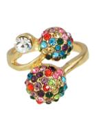 Romwe Colorful Double Rhinestone Ball Women Stone Ring