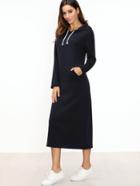 Romwe Navy Hooded Sweatshirt Dress With Pocket