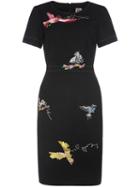 Romwe Black Birds Embroidered Sheath Dress
