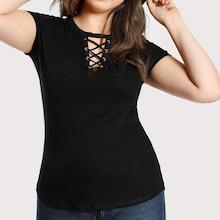 Romwe Plus Crisscross Keyhole Front T-shirt