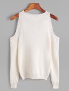 Romwe Ivory Open Shoulder Long Sleeve Sweater