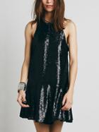 Romwe Black Sleeveless Sequin Keyhole Back Shift Dress