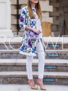 Romwe White Floral With Button Coat