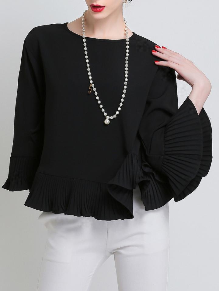 Romwe Bell Sleeve Peplum Hem Top