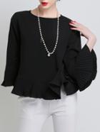 Romwe Bell Sleeve Peplum Hem Top
