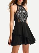 Romwe Black Lace Insert Asymmetrical A-line Dress