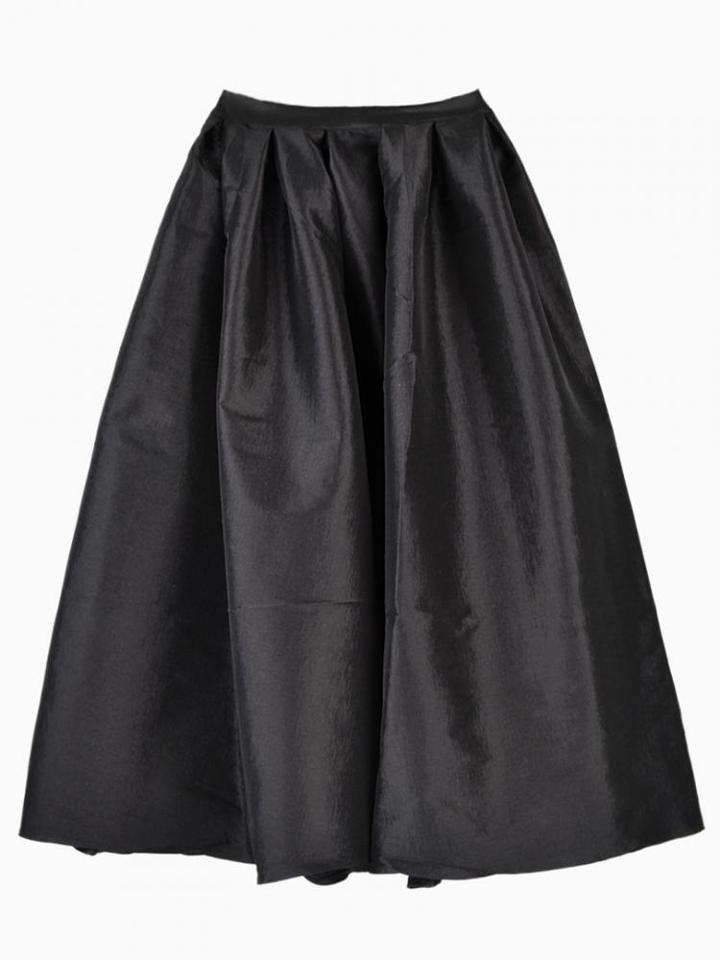 Romwe Flare Pleated Midi Black Skirt