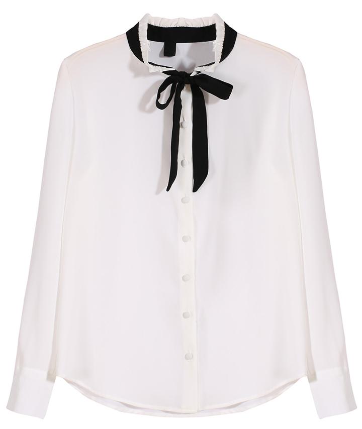 Romwe Flouncing Collar Bow White Blouse