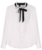 Romwe Flouncing Collar Bow White Blouse