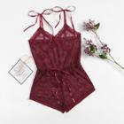 Romwe Floral Lace Drawstring Romper
