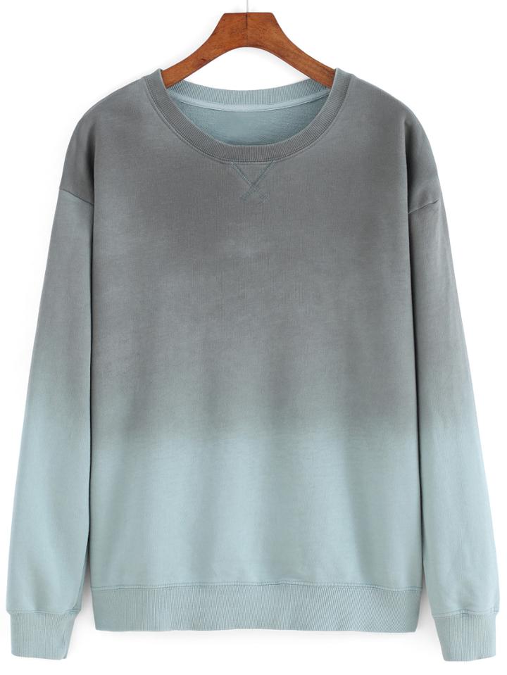 Romwe Round Neck Ombre Army Green Sweatshirt