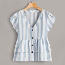 Romwe Striped Tiered Layer Blouse