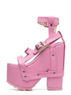 Romwe Pink Peep Toe Buckle Strappy Platform Chunky Wedges